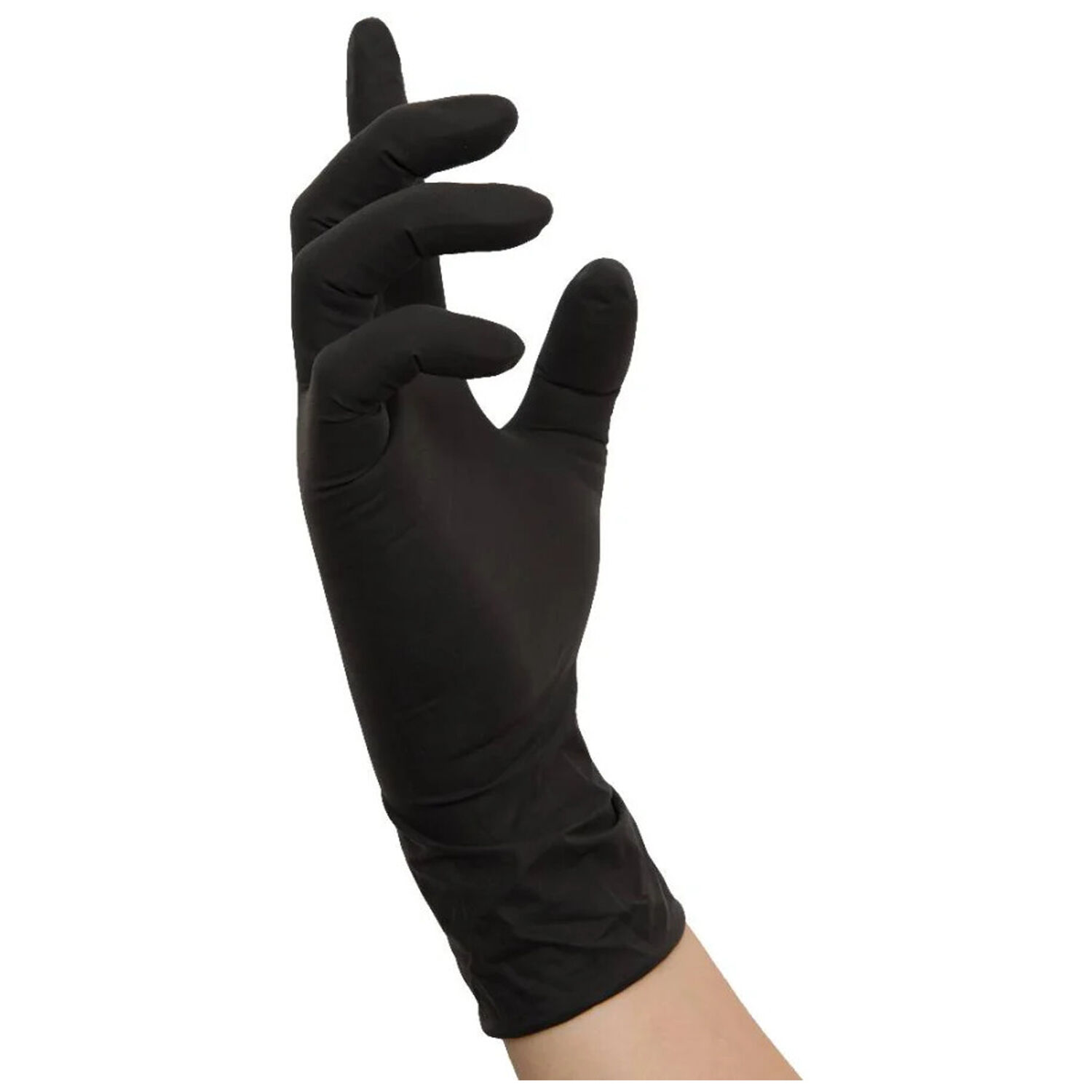 Nitras Gants en Latex Jetables Noirs Gant en latex noir porté sur fond blanc