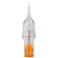The Signature® - 3er Round Liner aiguille 0,35 mm Cartouche transparente avec aiguille 3er Round Liner, base orange, sur fond blanc
