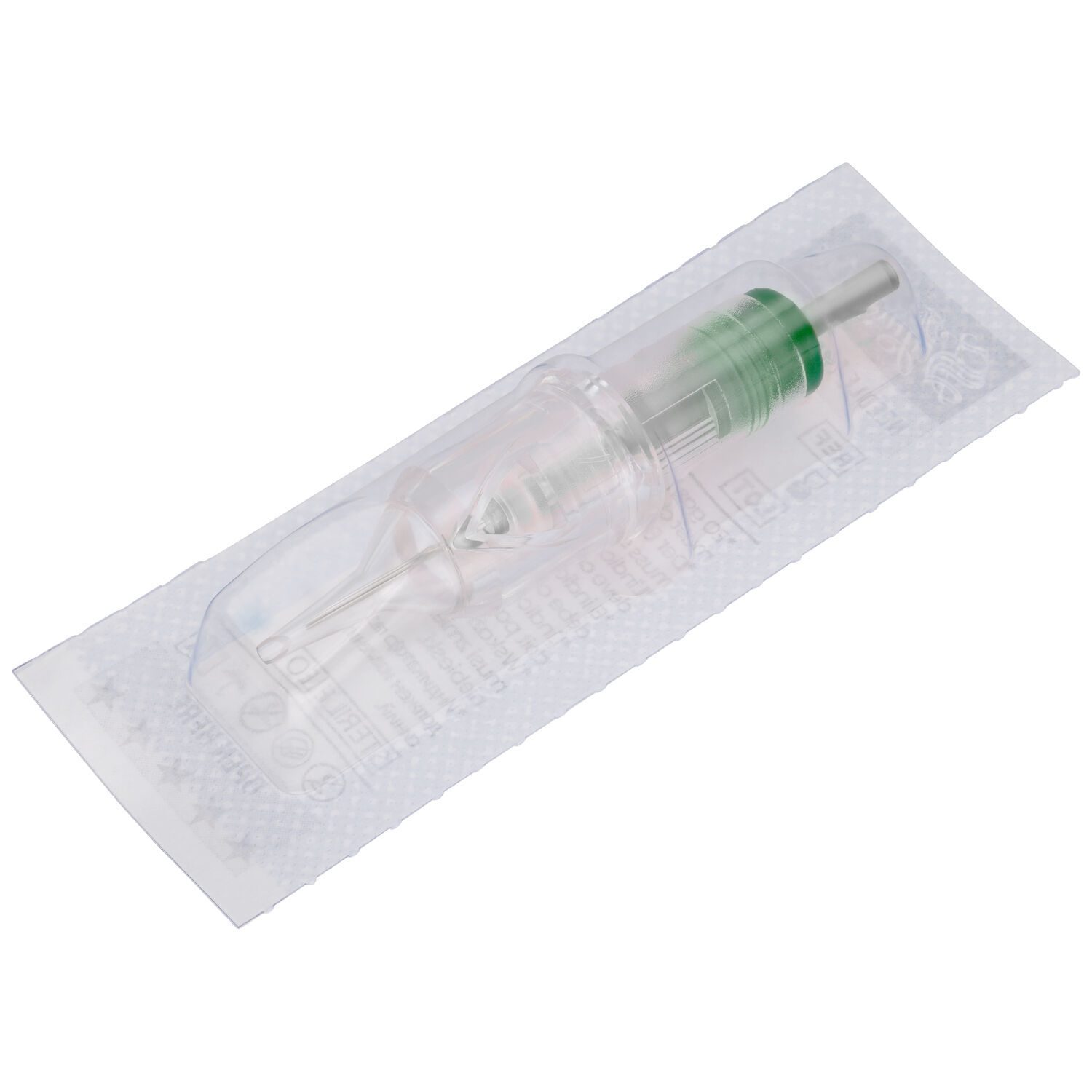 Aiguille de tatouage 18x0,35mm Premium Round Shader Aiguille de tatouage transparente 18x0,35mm dans un emballage sur fond blanc