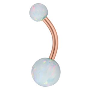 Piercing nombril avec opale blanche et or rose, longueur 8 mm