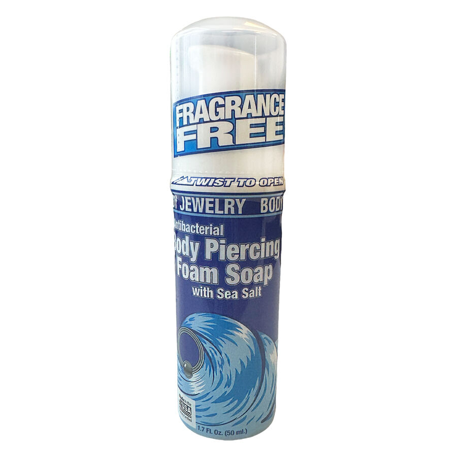 H2Ocean Piercing Foam Soap au sel marin, 50 ml Bouteille bleue de Piercing Foam Soap, 50 ml, sur fond blanc