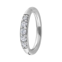 Clicker en Cristal Argenté 1,2 mm - 6,0 mm Anneau Clicker Argenté avec Cristaux Clairs sur Fond Blanc