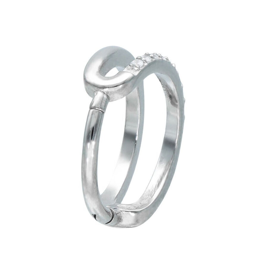Anneau de piercing Clicker Cristal Équilibre argenté Anneau de piercing argenté en acier chirurgical avec cristaux sur fond blanc