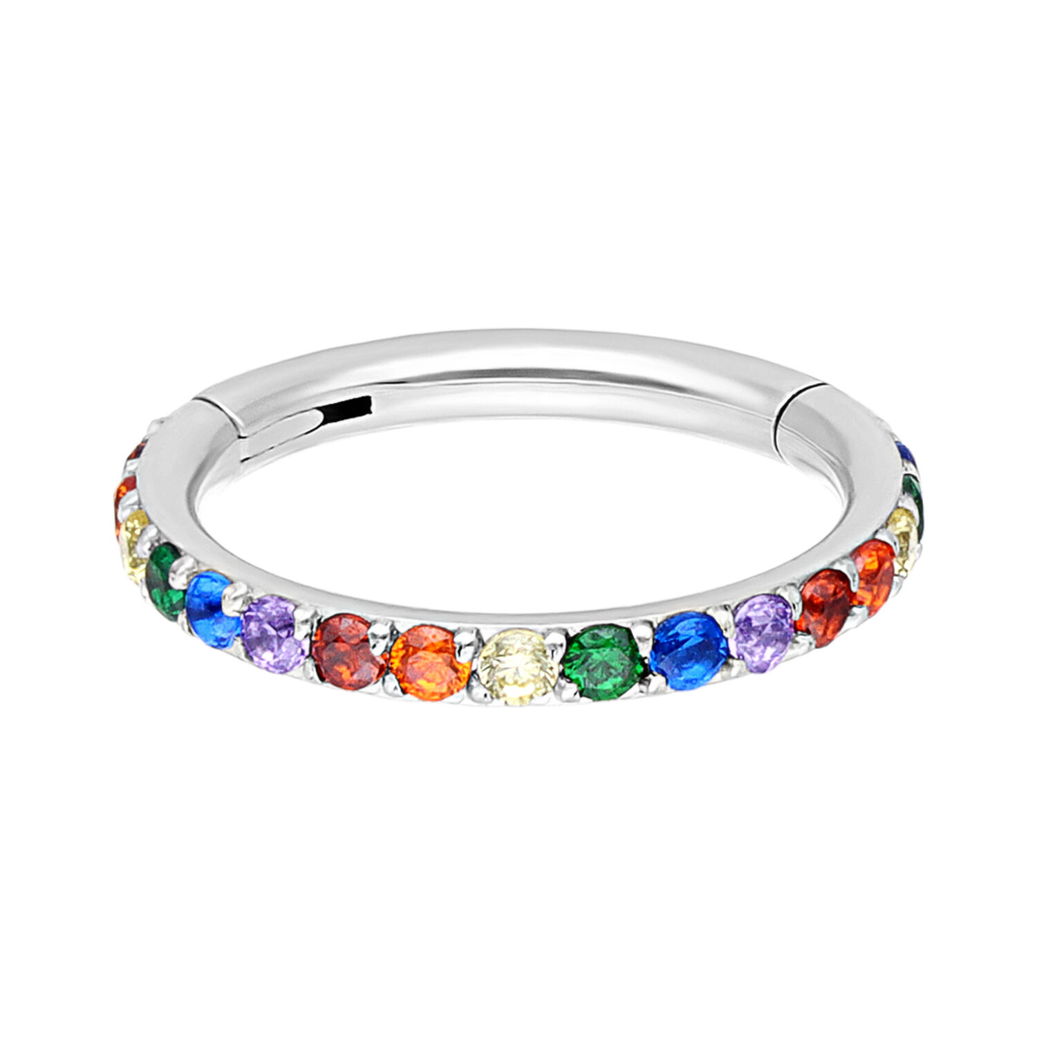 Bague Conch argentée avec cristaux arc-en-ciel Bague Conch argentée avec cristaux arc-en-ciel sur fond blanc