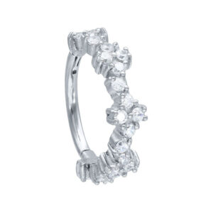 Clicker Tiara en argent avec pierres cristallines sur fond blanc