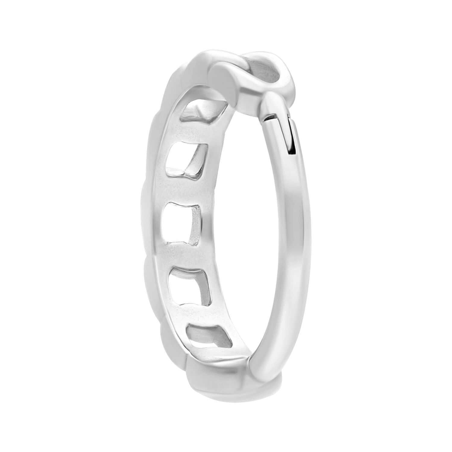 Clicker Curb Chain en argent 8,0 mm Piercing Clicker Curb Chain en argent avec un diamètre intérieur de 8,0 mm sur fond blanc
