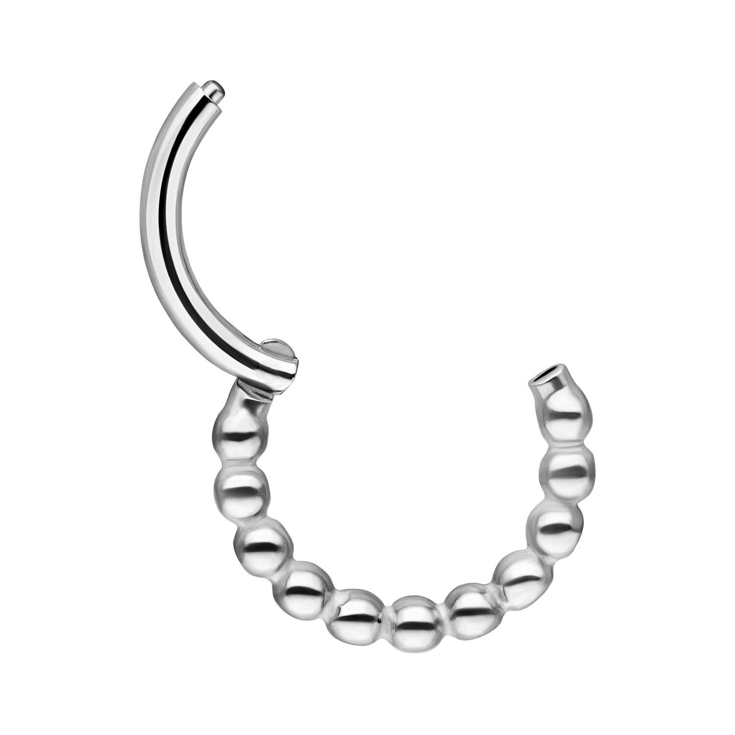 Clicker à chaîne boule argenté 6,0 mm Clicker à chaîne boule argenté avec un diamètre intérieur de 6,0 mm sur fond blanc