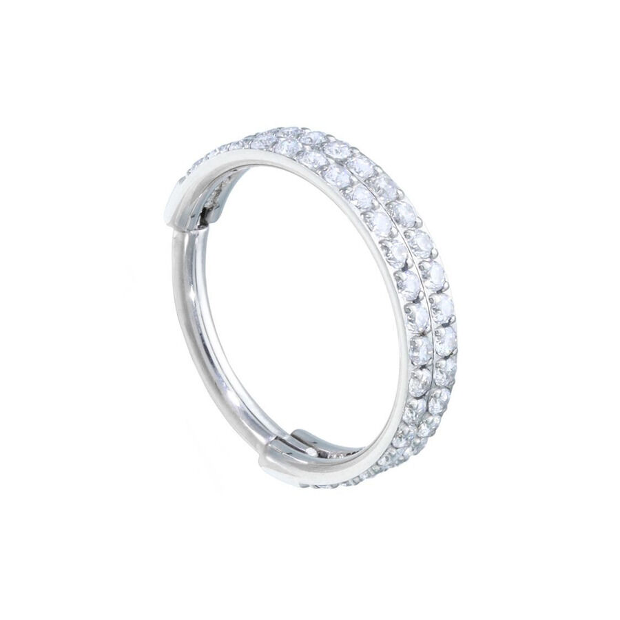 Anneau de piercing en cristal argenté 10 mm Anneau de piercing argenté avec cristaux, 10 mm de diamètre intérieur sur fond blanc