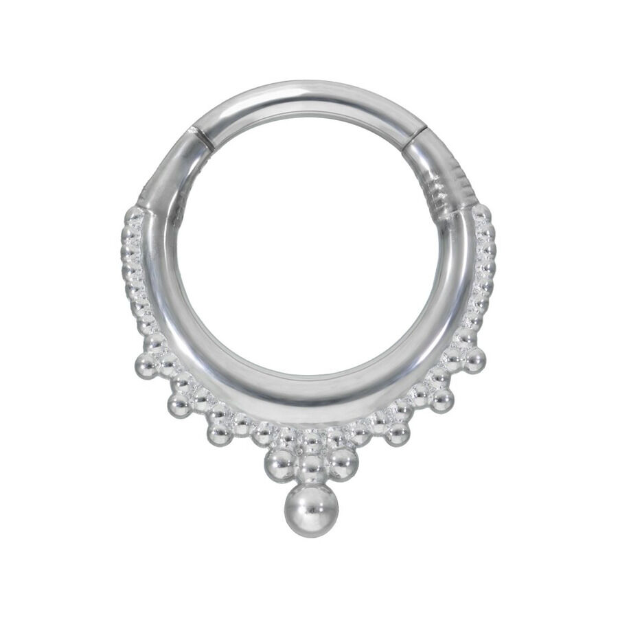 Crown Clicker Piercing anneau en argent Crown Clicker Piercing anneau en argent avec décoration de billes sur fond blanc