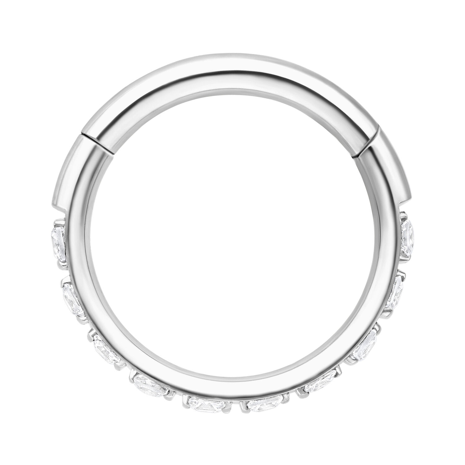 Clicker en Cristal Angular Argenté 10,0 mm Clicker septum argenté avec cristaux, 10,0 mm de diamètre, fond blanc