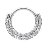 Clicker à Cristaux Double Rangée en Argent Anneau de piercing argenté avec deux rangées de cristaux clairs sur fond blanc