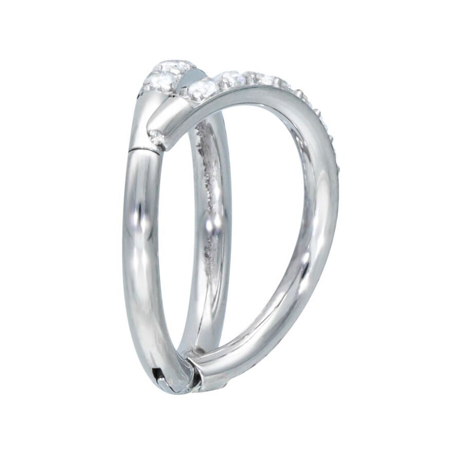 Clicker Piercing Double Cristal Argenté Piercing Clicker argenté avec cristaux sur fond blanc