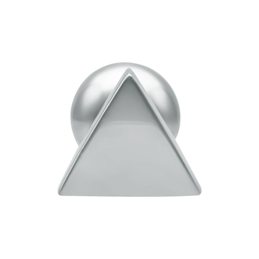 Barbell triangulaire en acier chirurgical argenté Barbell triangulaire argenté avec filetage externe sur fond blanc