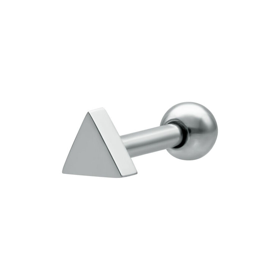 Barbell triangle argenté en acier chirurgical Barbell triangle argenté en acier chirurgical sur fond blanc