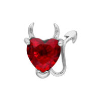 Barbell Devil Heart argenté avec cristal rouge Barbell piercing argenté avec cristal rouge en forme de cœur et cornes de diable, sur fond blanc