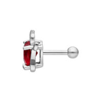 Barbell Devil Heart argenté avec cristal rouge Barbell d'oreille argenté avec cristal rouge sur fond blanc