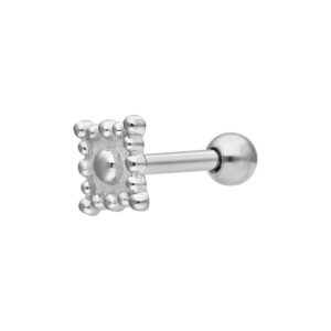 Barbell argenté avec embout carré sur fond blanc