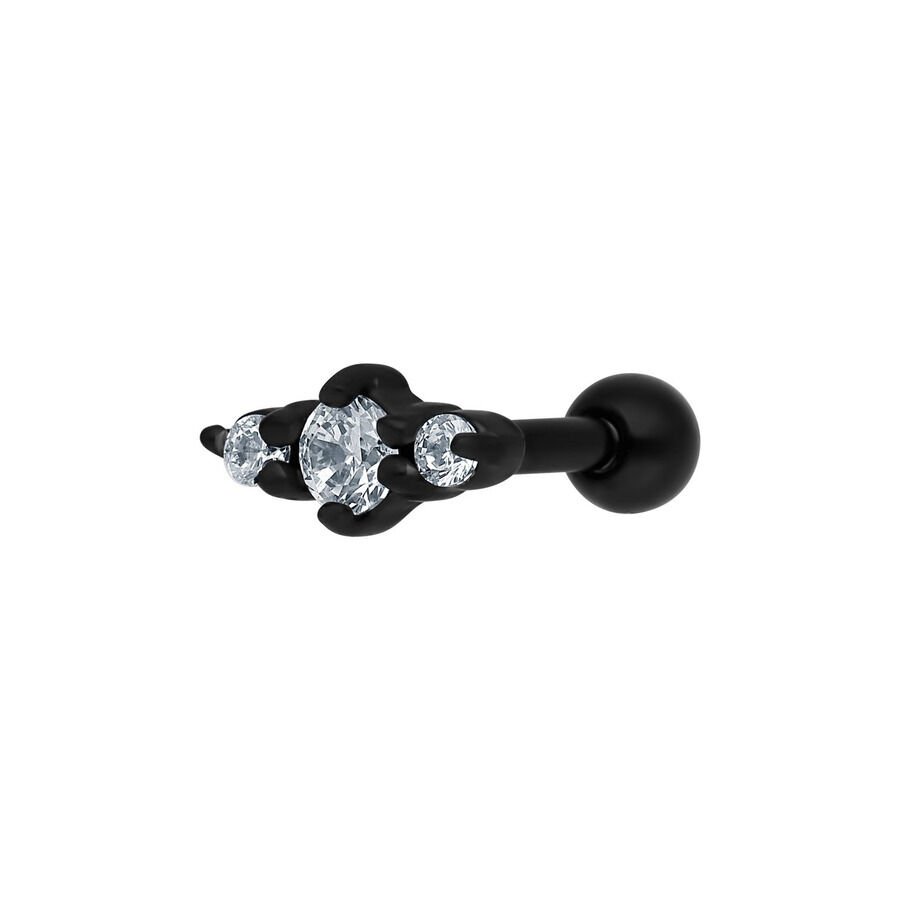 Barbell noir avec trois cristaux clairs sur fond blanc