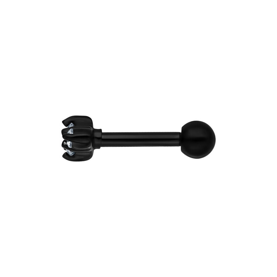 Barbell noir avec trois cristaux sur fond blanc