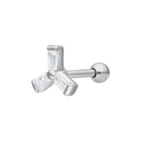Barbell argenté Windmill avec cristal Barbell d'oreille argenté avec embout en cristal en forme de moulin à vent sur fond blanc