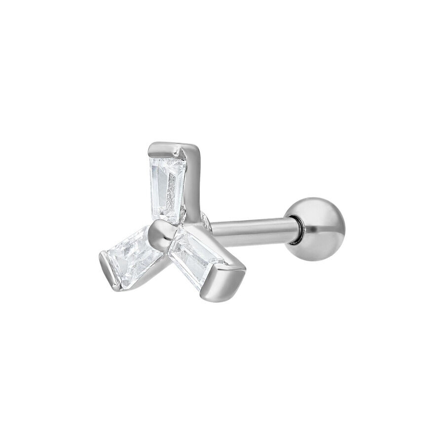 Barbell argenté Windmill avec cristal Barbell d'oreille argenté avec embout en cristal en forme de moulin à vent sur fond blanc