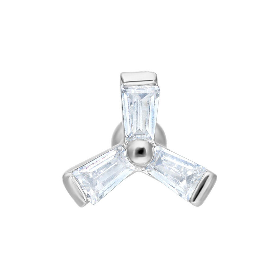 Barbell en argent Windmill avec cristaux Barbell en argent avec trois cristaux clairs sur fond blanc