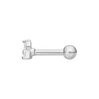 Barbell d'oreille argenté avec embout en cristal Barbell d'oreille argenté en acier chirurgical avec embout en cristal clair sur fond blanc