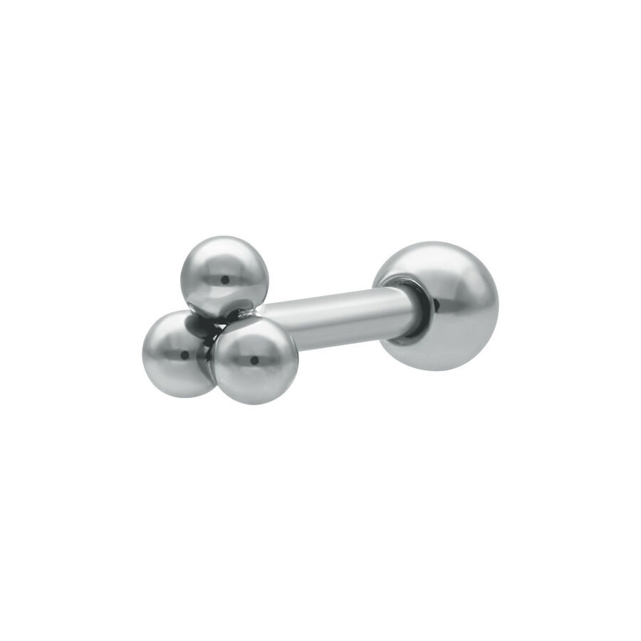 Barbell Triplets en argent en acier chirurgical Barbell d'oreille argenté avec trois boules sur fond blanc