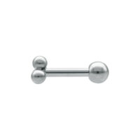 Triplets Barbell en acier chirurgical argenté Triplets Barbell argenté en acier chirurgical avec trois boules sur fond blanc