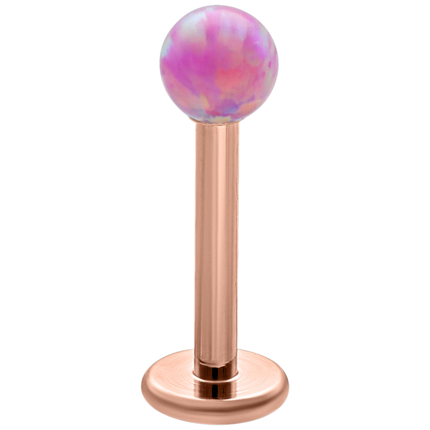 Labret Bubble Gum Opal - 5 mm Or Rose Labret en or rose avec boule Bubble Gum Opal de 5 mm sur fond blanc