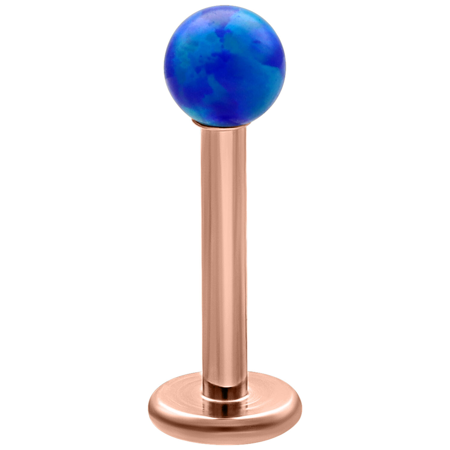 Labret en opale bleu foncé 5mm or rose Labret en opale bleu foncé sur tige en titane or rose, fond de studio