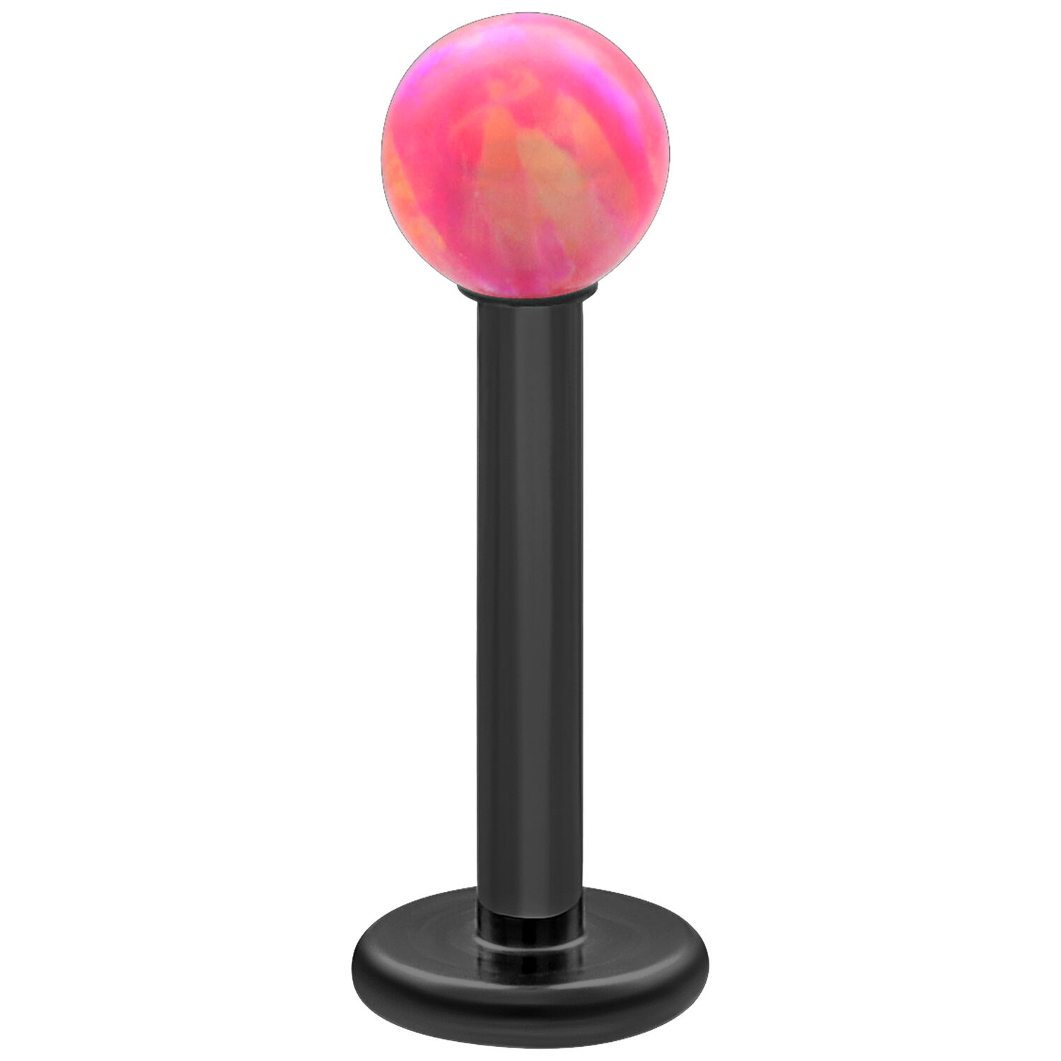 Labret avec boule opale rose vif, 5 mm Labret en titane noir avec boule opale rose vif de 5 mm sur fond blanc