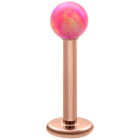 Labret à boule d'opale 5,0 mm en or rose Labret avec tige en or rose et boule d'opale rose sur fond blanc