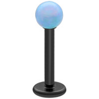 Labret Piercing en Opale Bleu Clair 5,0 mm Labret en titane noir avec boule d'opale bleu clair sur fond blanc