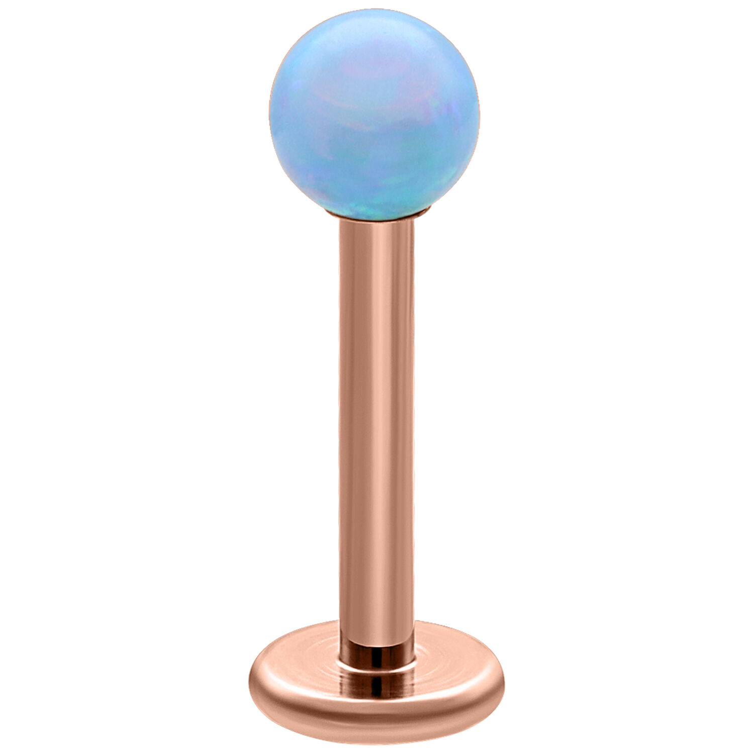 Labret en opale bleu clair 5,0 mm or rose Labret en opale bleu clair avec tige en titane or rose, longueur 5,0 mm