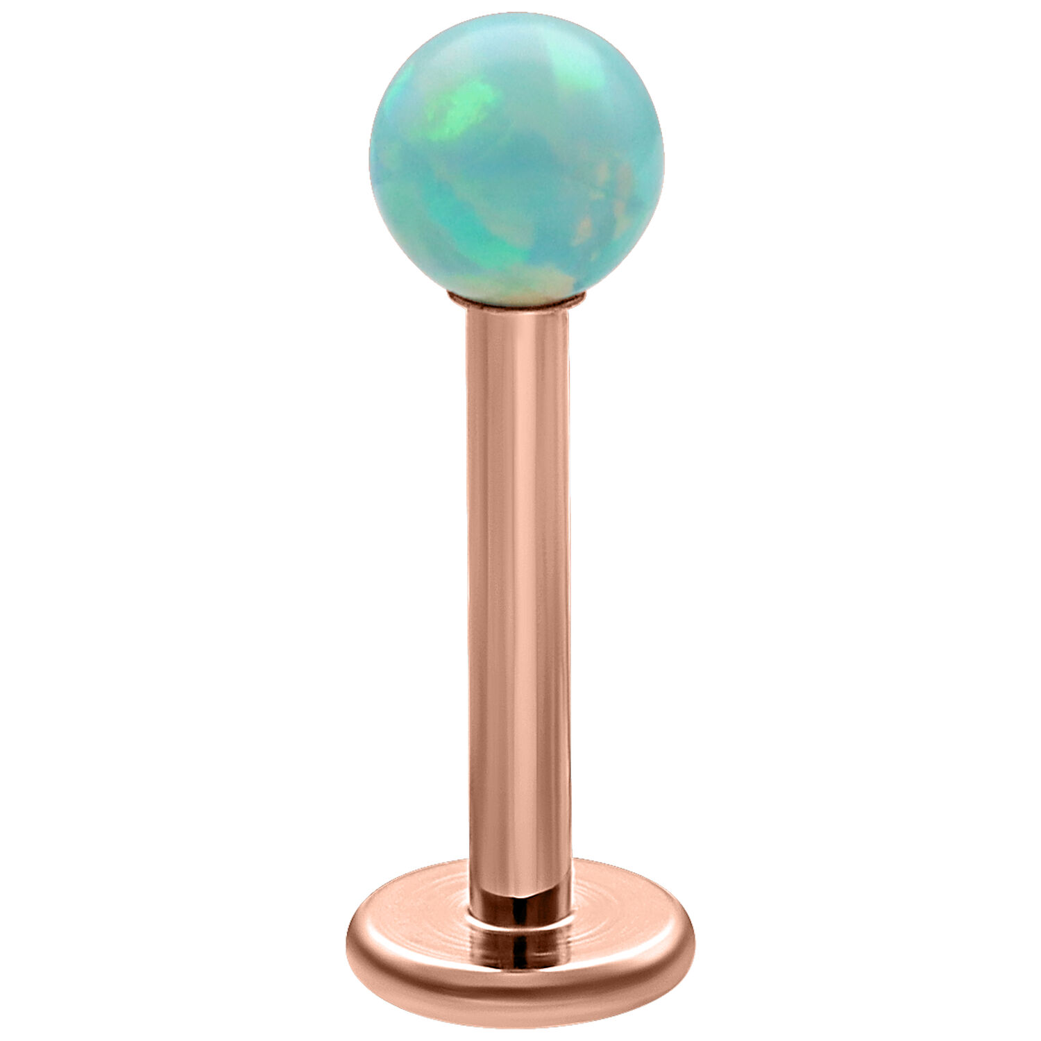 Micro Labret à Bille Opale Menthe 5,0 mm Opale synthétique menthe sur labret en or rose avec filetage externe