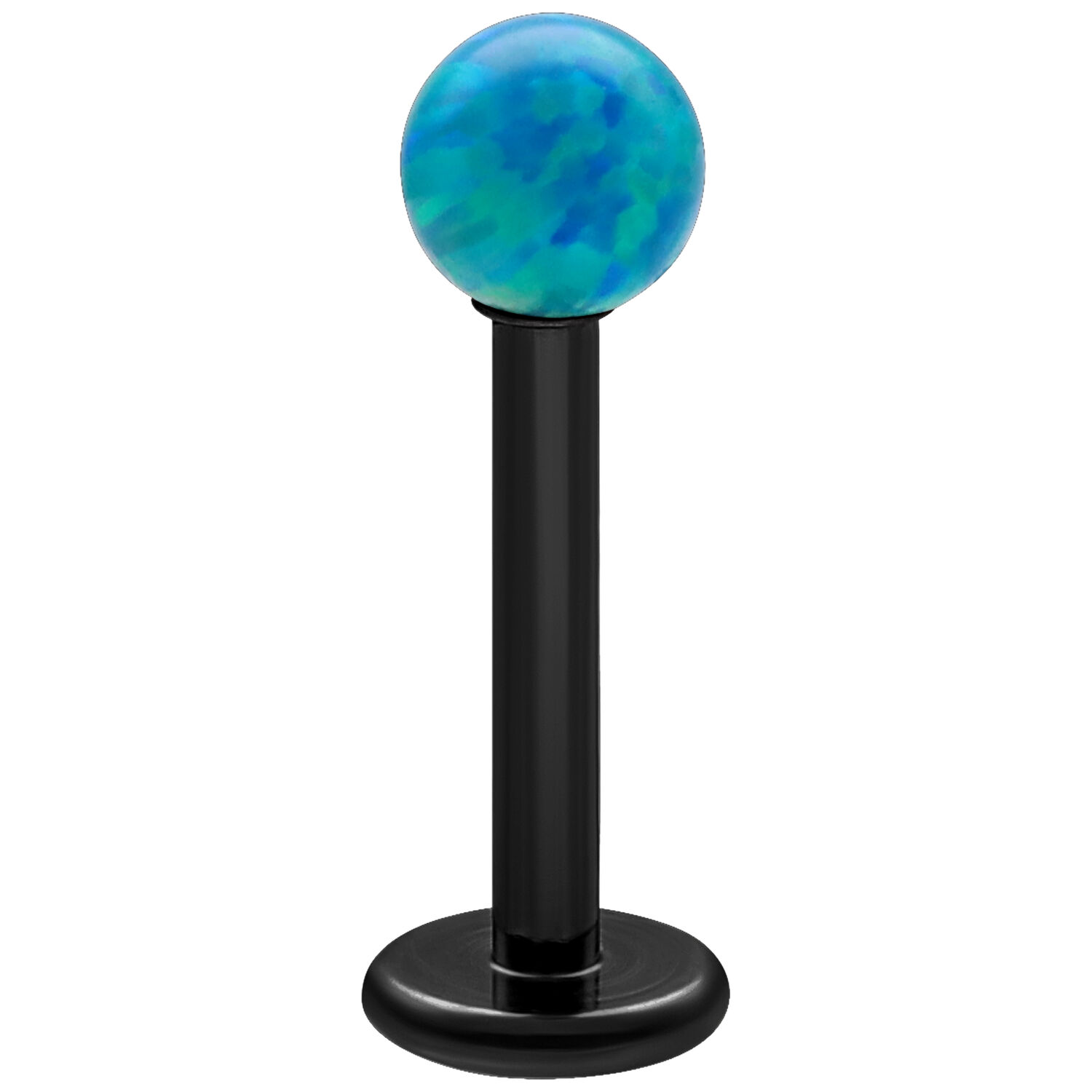 Labret Micro Opale Bleu Marine 5,0 mm Labret avec opale bleu marine sur tige en titane noir sur fond blanc
