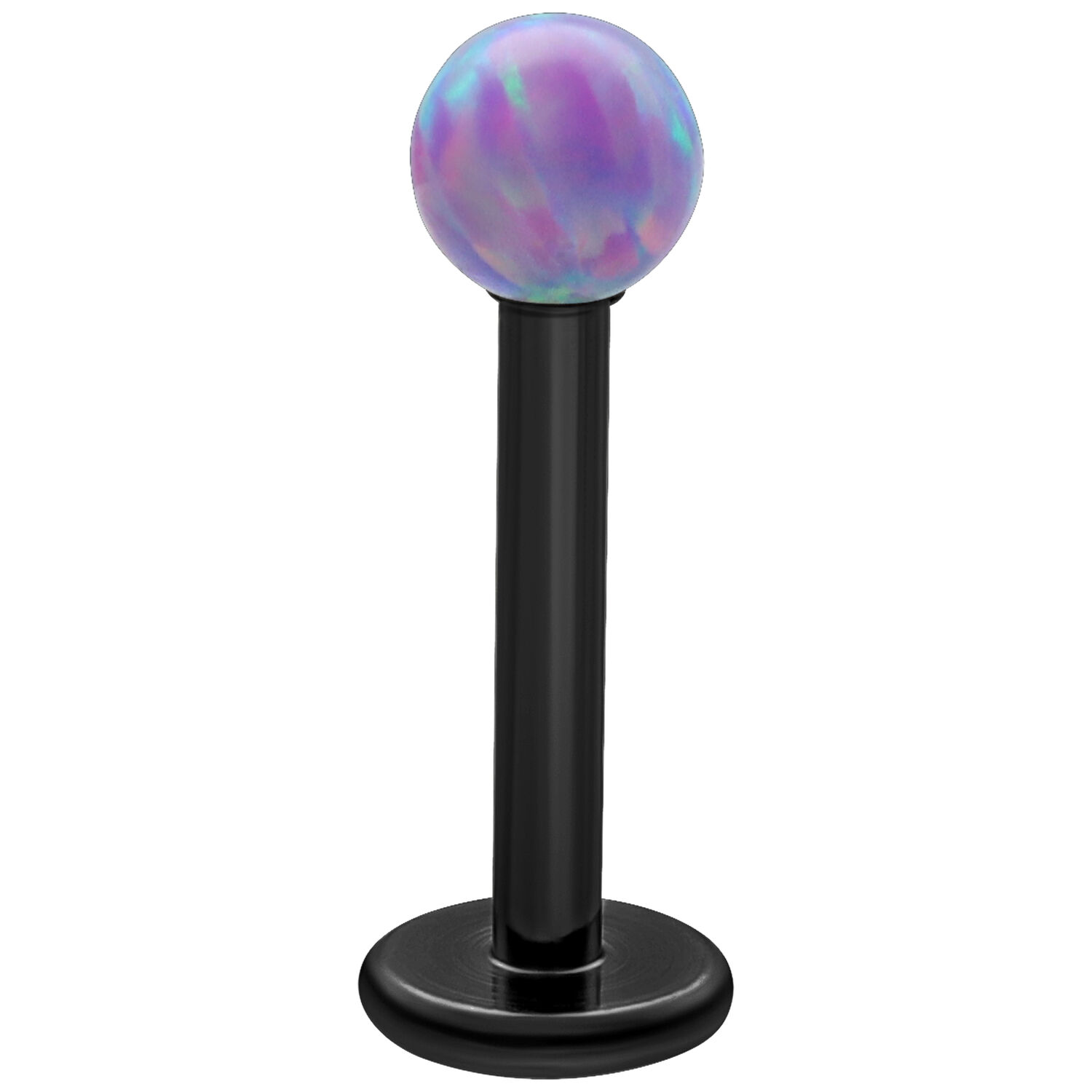 Labret en opale avec boule Light Periwinkle, 5 mm Labret en titane noir avec boule opale Light Periwinkle sur fond blanc