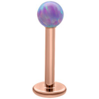 Micro Labret avec boule d'opale en pervenche clair Labret en or rose avec boule d'opale bleu clair sur fond blanc