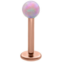 Micro Labret Boule Opale Rose 5,0 mm Micro Labret boule opale synthétique rose avec barre en titane doré rose sur fond blanc