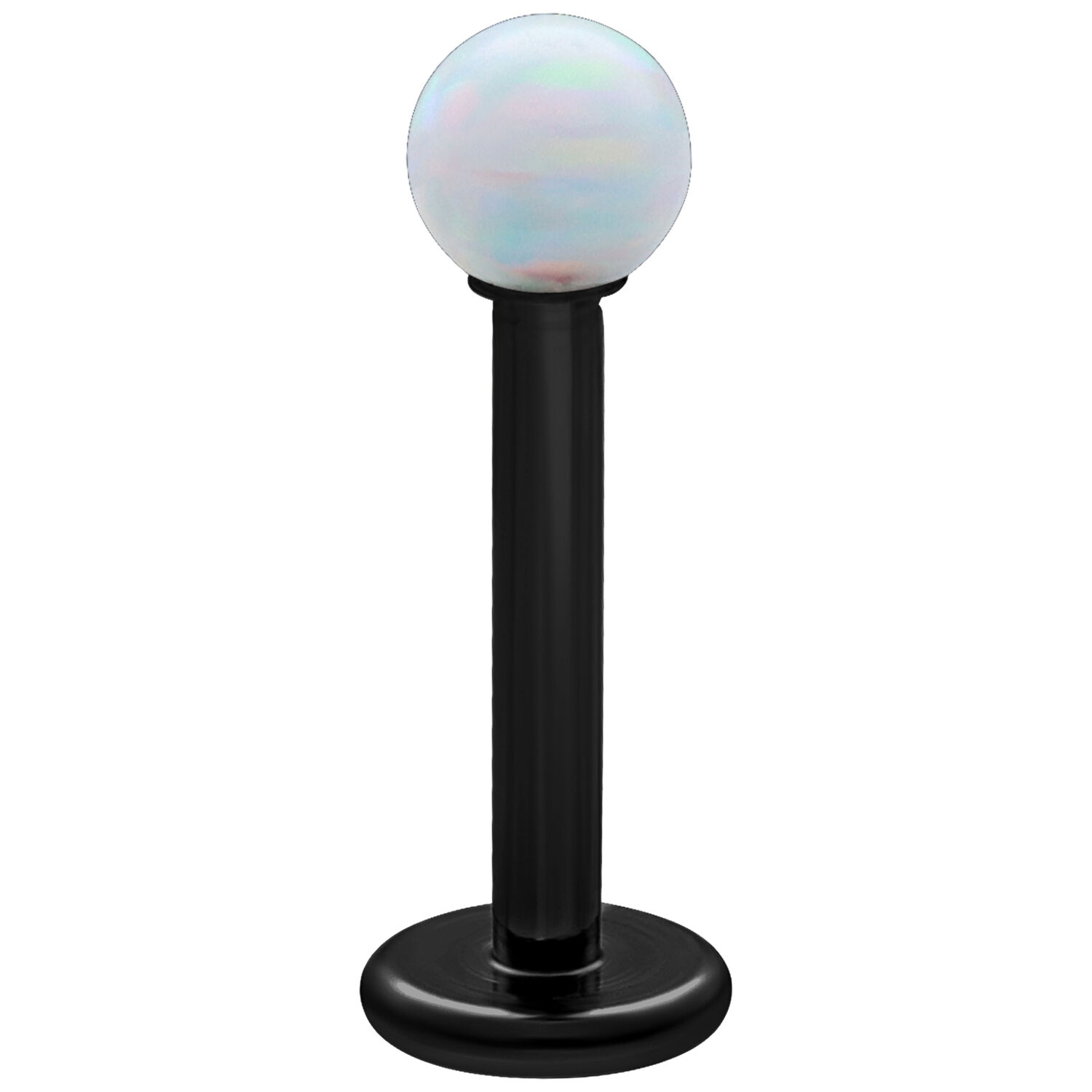 Micro Labret Piercing Opale Blanc 5,0 mm Opale synthétique blanche sur Labret en titane noir, longueur 5,0 mm