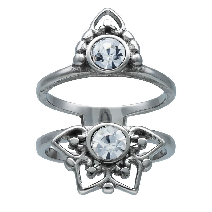 Bague en argent avec cristal et design délicat Bague en argent en acier chirurgical avec cristaux clairs sur fond blanc
