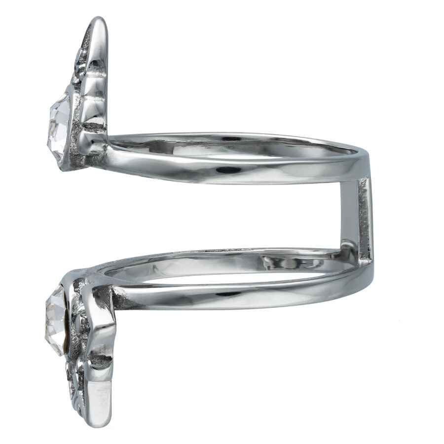 Anneau Sun Tides argenté 17mm en acier inoxydable Anneau argenté en acier chirurgical avec cristal clair, taille 17mm, sur fond blanc