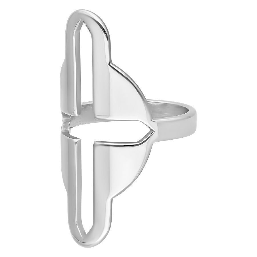 Grand Anneau Argenté à Croix Découpée 18mm Bague argentée avec design de croix, taille 18,0 mm, sur fond blanc