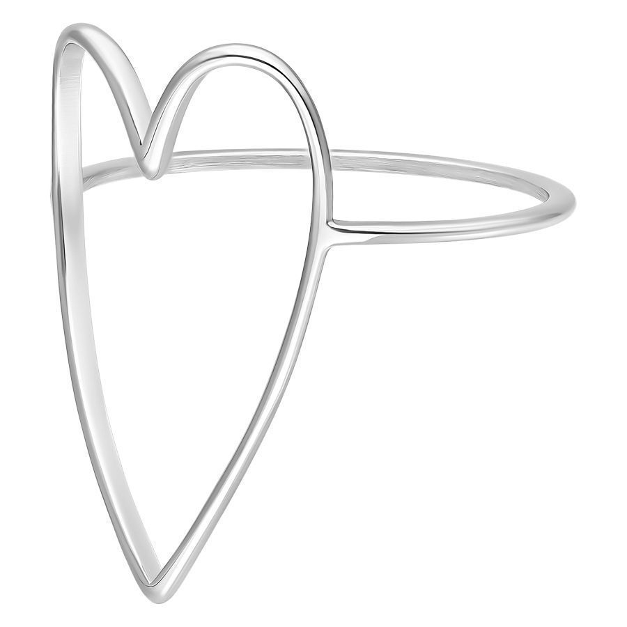 Bague cœur argentée 17,0 mm en acier inoxydable Bague cœur délicate en acier inoxydable argenté sur fond blanc