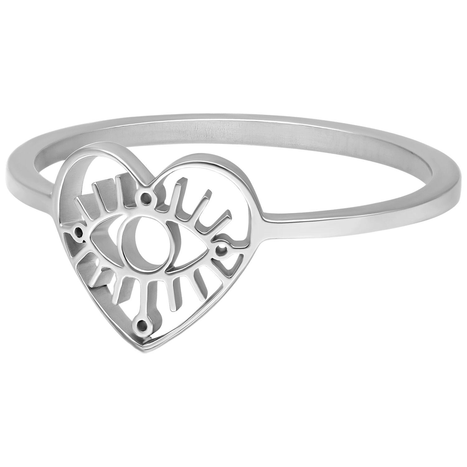 Bague œil argentée 17,0 mm de Wildcat Bague œil argentée en forme de cœur en acier chirurgical 316L sur fond blanc