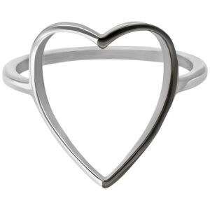Bague cœur en argent en acier chirurgical, taille 17,0 mm, sur fond blanc