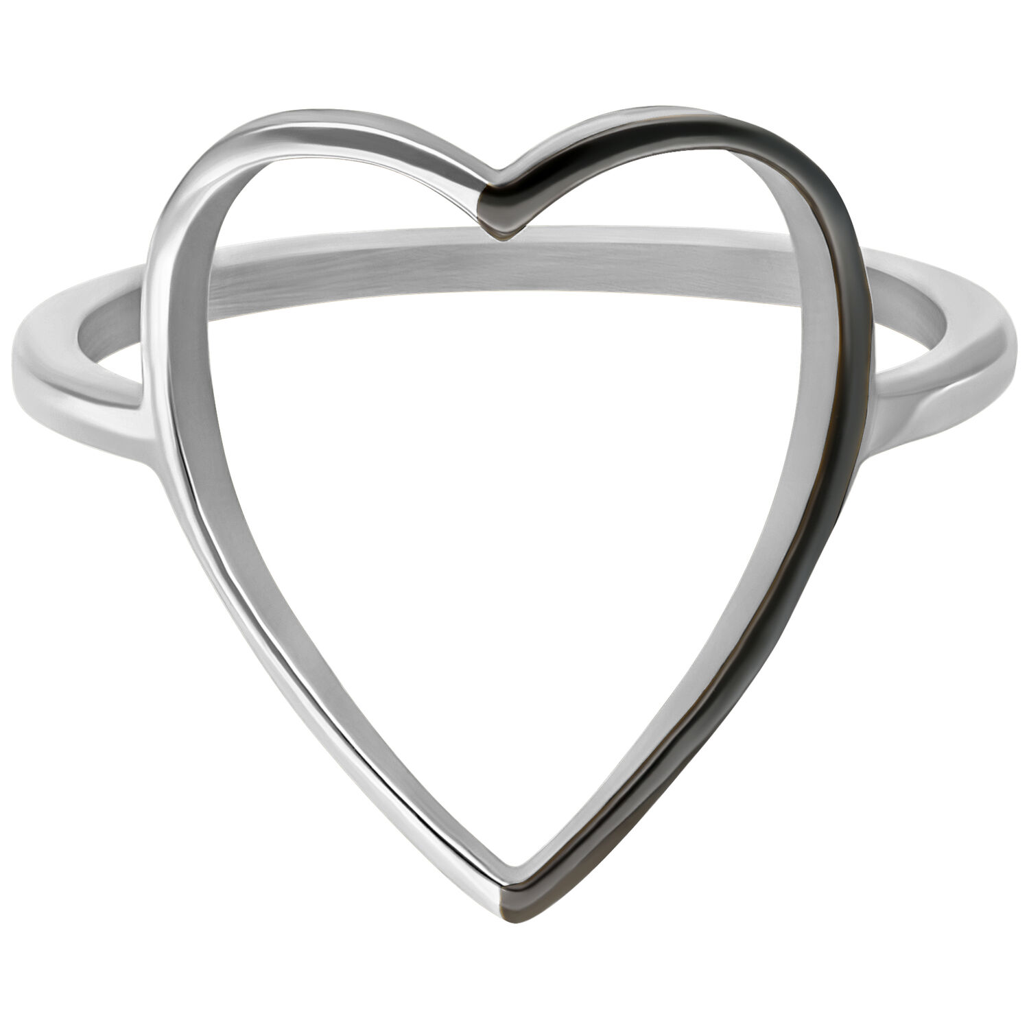 Bague cœur en argent, 17,0 mm, acier chirurgical Bague cœur en argent en acier chirurgical, taille 17,0 mm, sur fond blanc