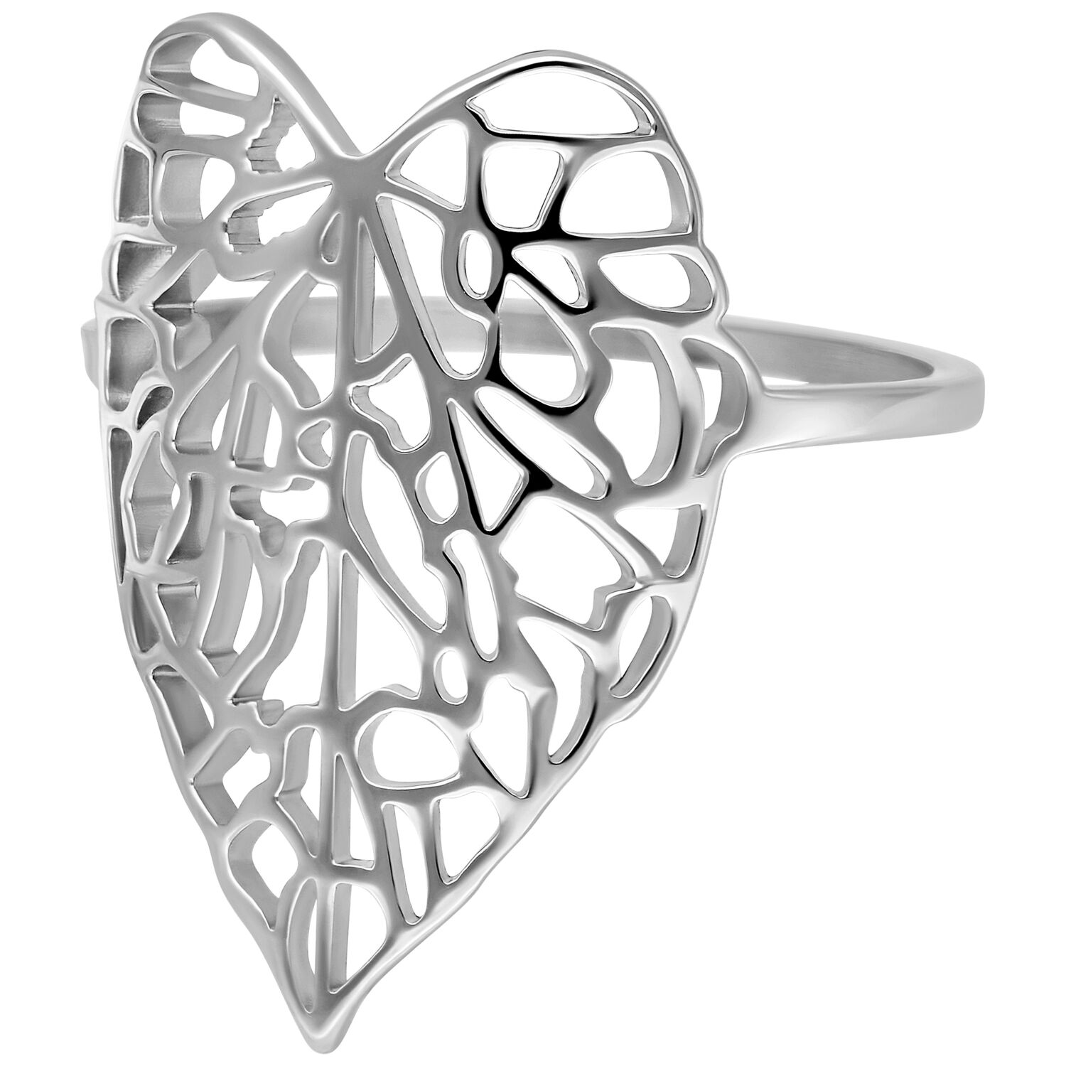 Bague Lovely Leaf argentée en 17,0 mm Bague argentée en forme de feuille, taille 17,0 mm, sur fond blanc