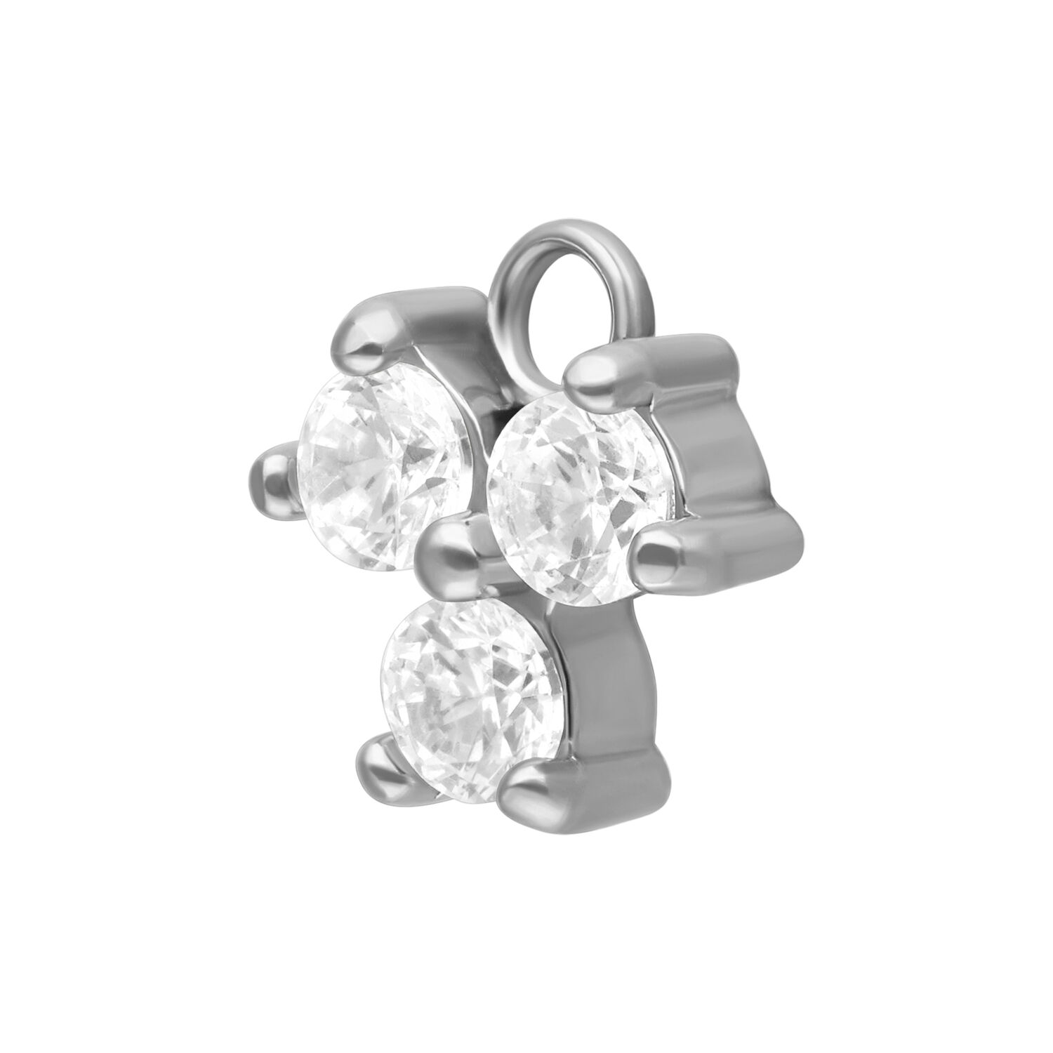 Pendentif Trinity en cristal en acier chirurgical Pendentif en argent avec trois cristaux ronds sur fond blanc